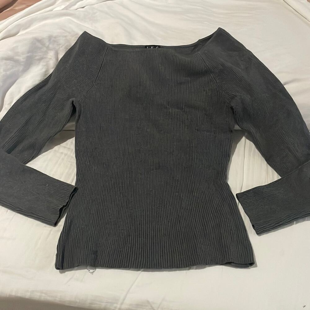 INC S grey wide scoop neck long sleeve ribbed sweater euc worn once